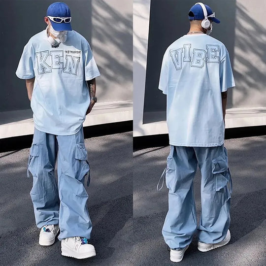 Pantalon parachute bleu