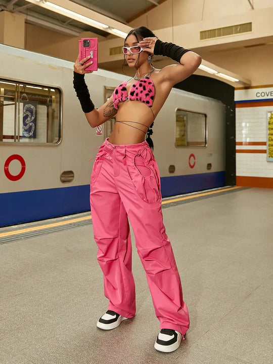 Pantalon parachute rose