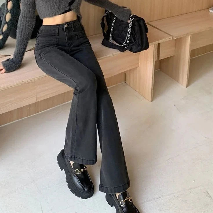 Jean flare noire femme