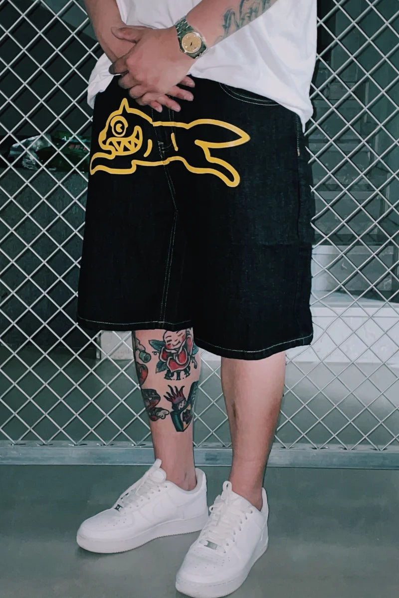 Oversized denim shorts