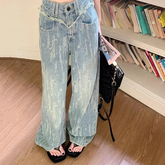 Jean large effiloché